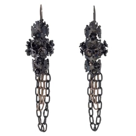 Pair of Patinated Sterling Silver Earrings, "Hepatica," Liz Clark