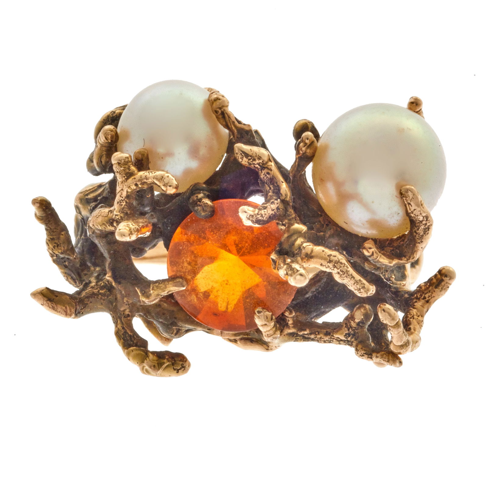 Fire Opal, Cultured Pearl, 14k Yellow Gold Ring (1 of 2)