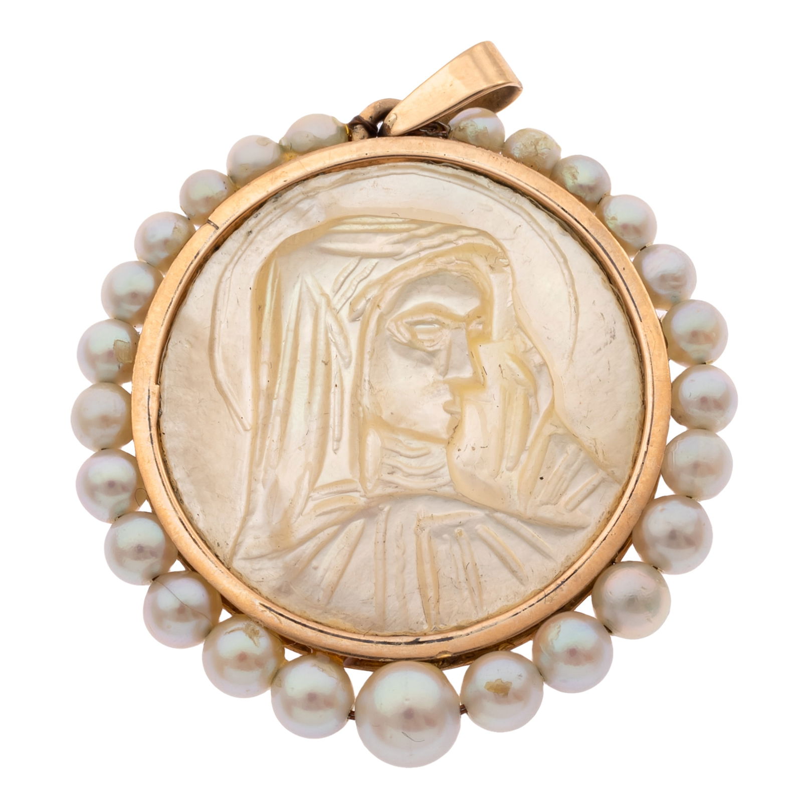 Cultured Pearl, Mother-of-Pearl, 14k Religious Pendant (1 of 3)