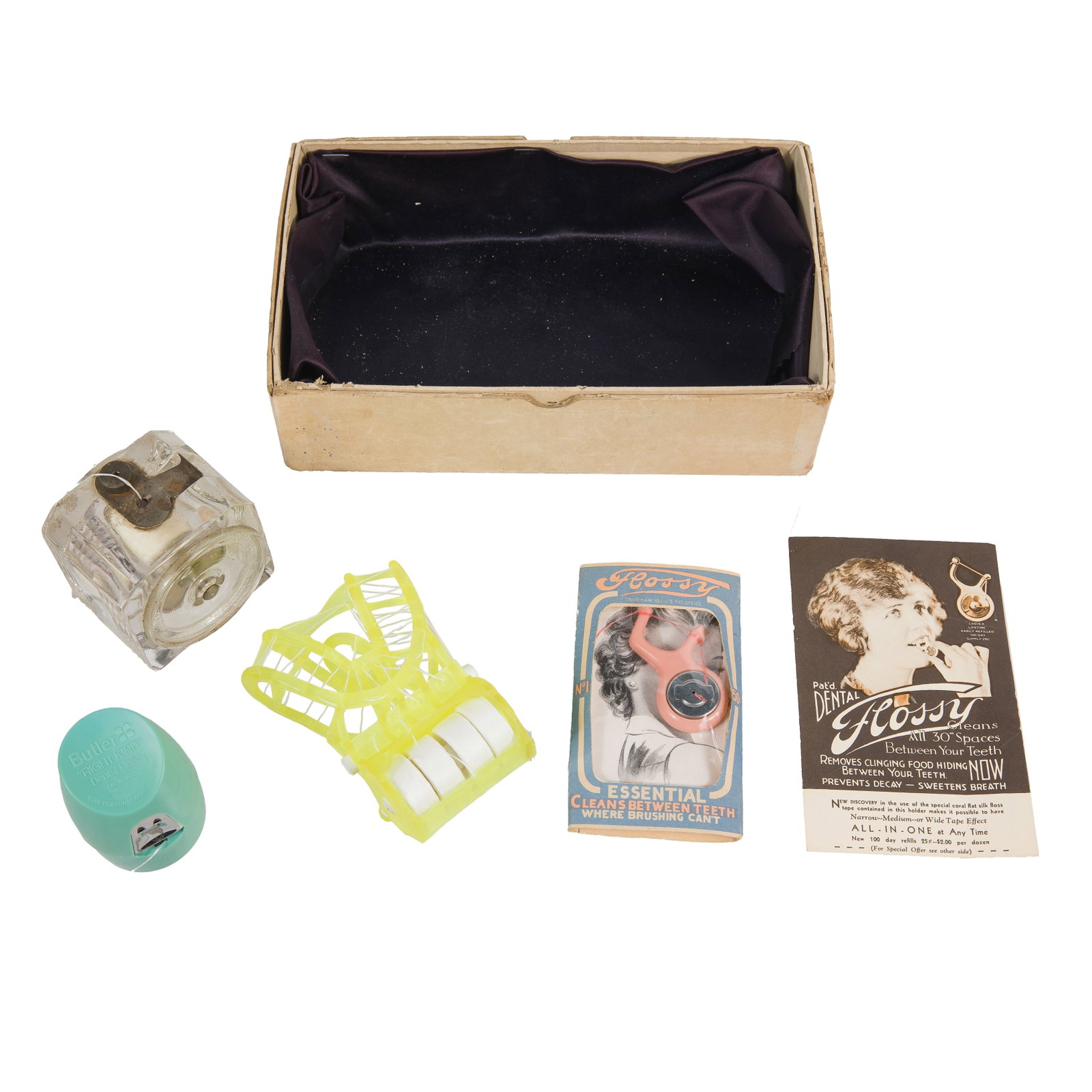 Vintage Dental Floss Dispensers: Vintage Dental Floss Dispensers Group of vintage dental floss dispensers, including: Flossy, Butler "Right Kind", Johnson & Johnson, and a Blizzident German full mouth flosser.