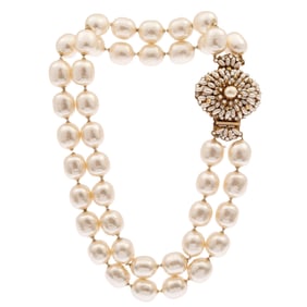 Miriam Haskell Simulated Pearl, Rhinestone Necklace