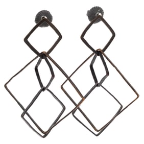 Pair of Patinated Silver Earrings, Biba Schutz