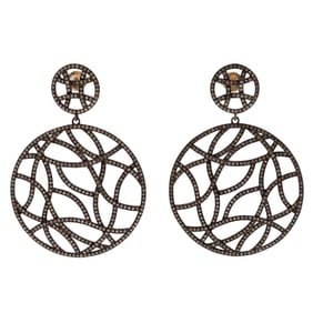 Pair of Diamond, Patinated Sterling Silver, 14k Earrings, Nina Gilin