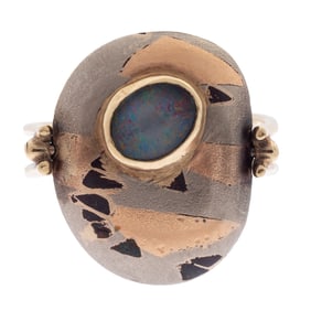 Opal Doublet, 14k, Mokume "Pebble" Ring, Carrie Adell