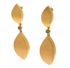 Pair of Diamond, 18k Yellow Gold Earrings