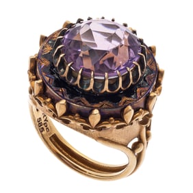 Amethyst, Enamel, 14k Yellow Gold Ring