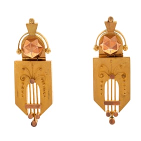 Pair of Victorian 14k Yellow and Rose Gold Earrings