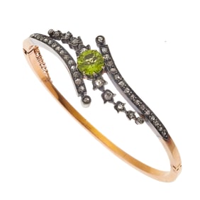 Victorian Peridot, Diamond, 18k, Sterling Silver Bracelet, French