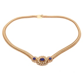 Diamond, Sapphire, 14k Yellow Gold Necklace