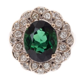 Tourmaline, Diamond, 14k White Gold Ring