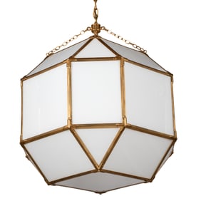 Contemporary Brass and Glass Octahedron Form Chandelier