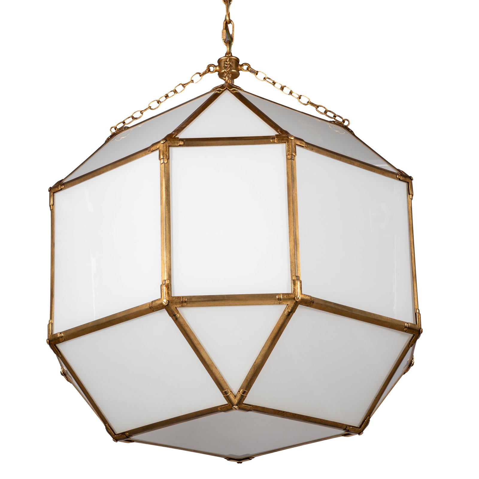 Contemporary Brass and Glass Octahedron Form Chandelier: Contemporary Brass and Glass Octahedron Form Chandelier 26in. (66cm) h. 24in. (61cm) d.