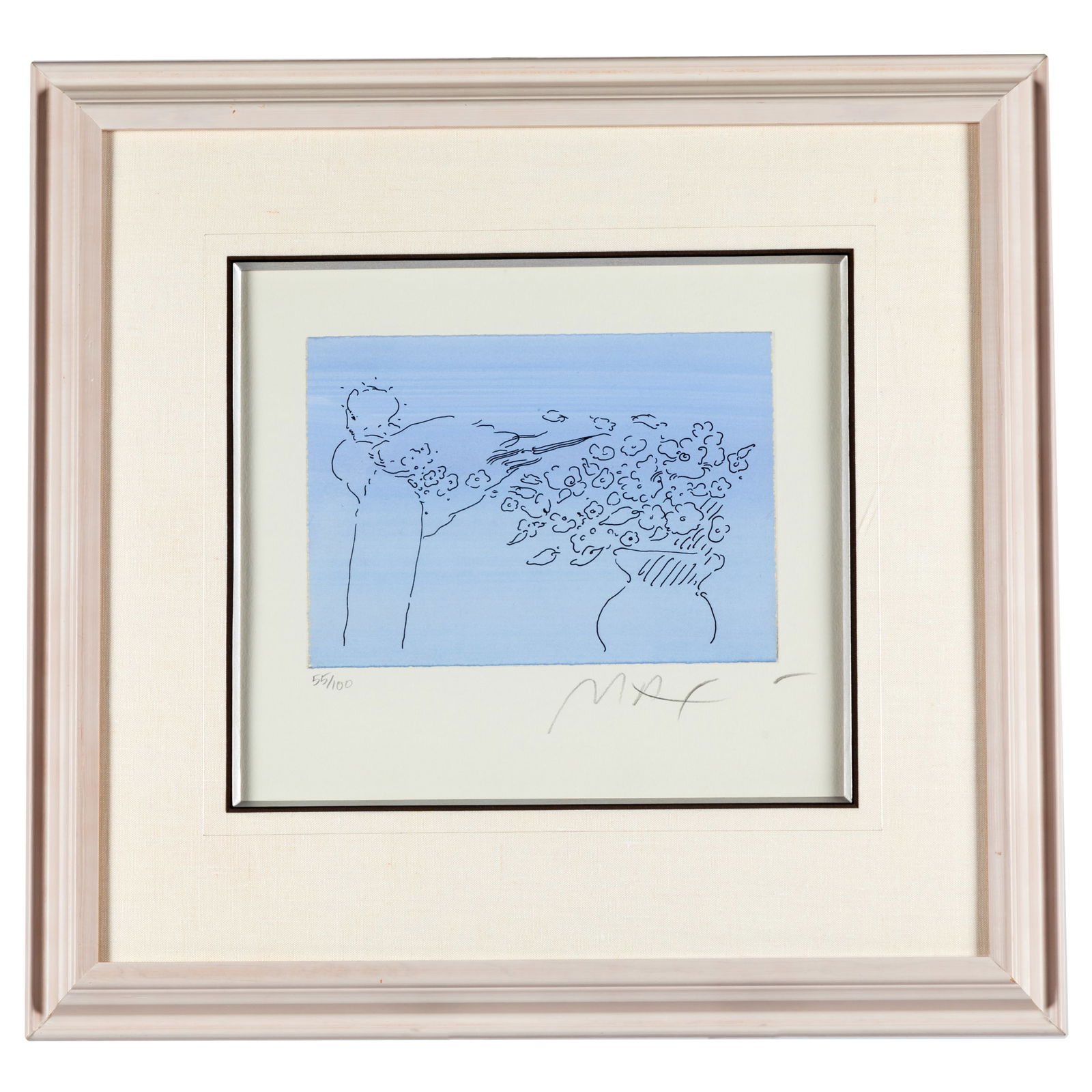Peter Max (American, Born 1937).: Peter Max (American, Born 1937).Angel and Flowers, from The Angels Suite, 1989.Color etching on wove paper, signed in pencil and numbered 55/100, with margins, framed (not examined out of frame).7 3/8