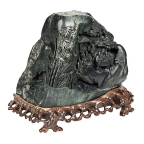 Asian Serpentine Carving 'Musicians in a Grotto'