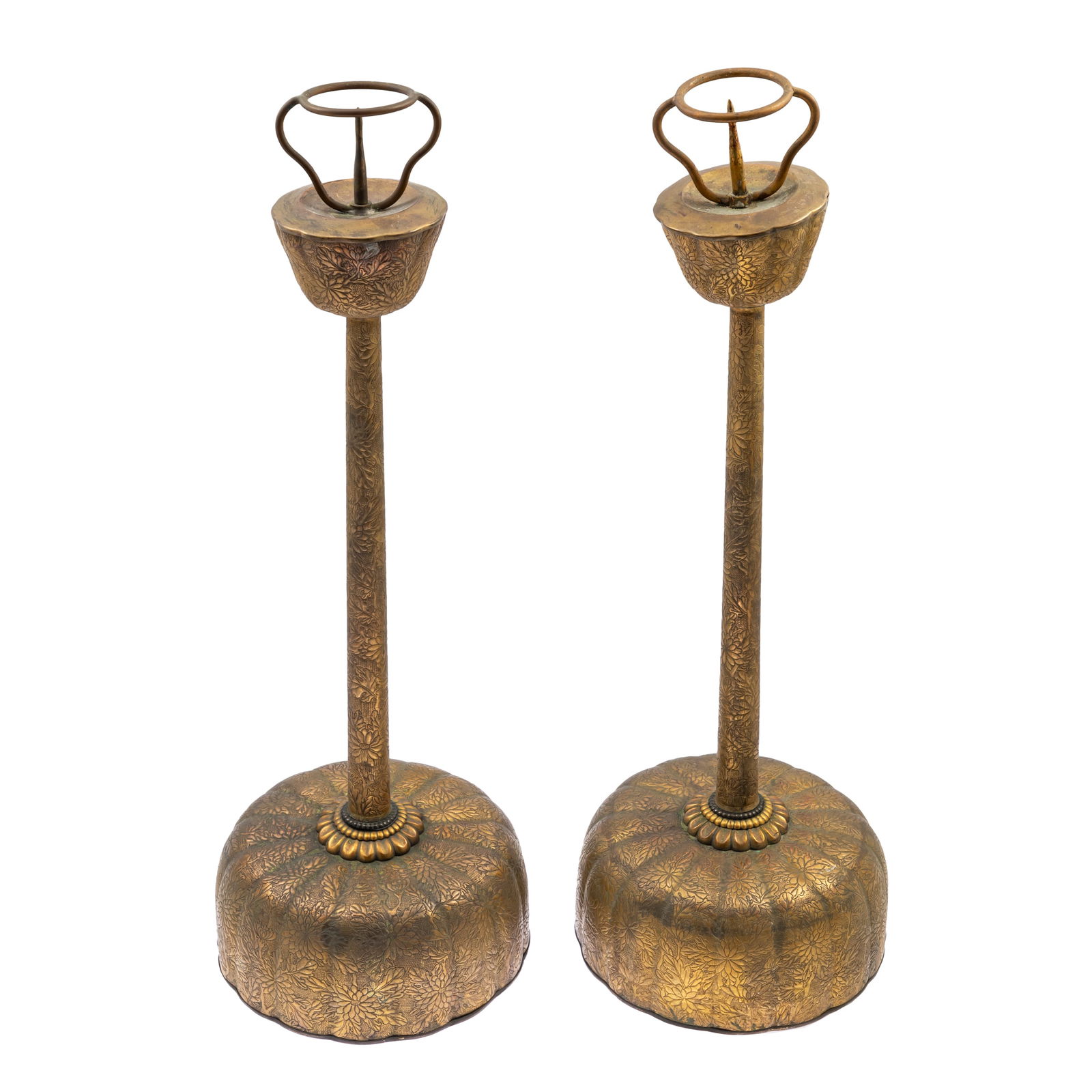 Pair Meiji Brass Temple Candlesticks (1 of 8)