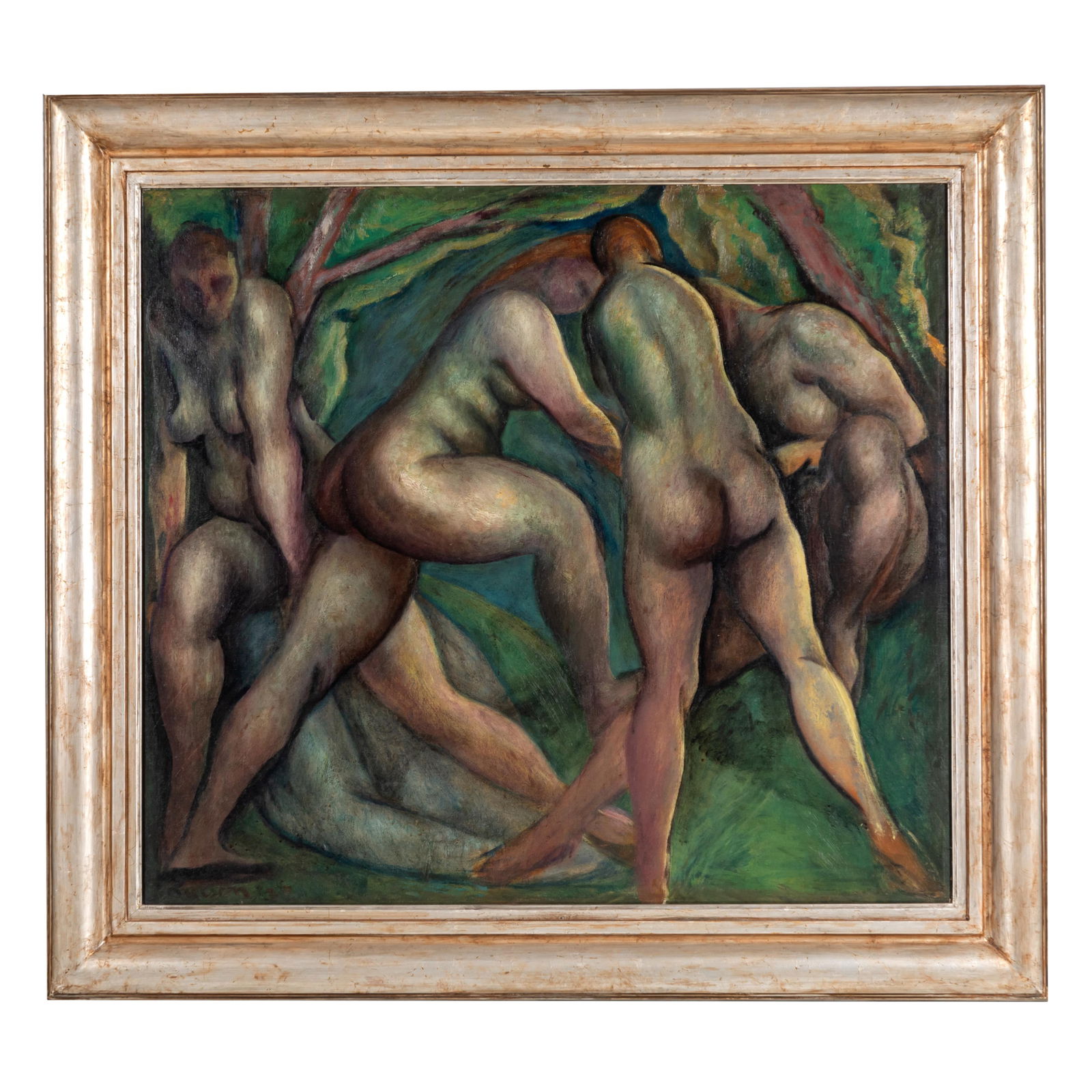 Lorser Feitelson (1898-1978), Bathers, 1920: Lorser Feitelson (1898-1978)Bathers, 1920Oil on canvassigned, dated 1920 l/l and versoProvenance: Tobey Moss Gallery Los Angeles40in. x 45in (101cm. x 115cm)Framed: 55in. x 51in (140 x 130cm), Lorser