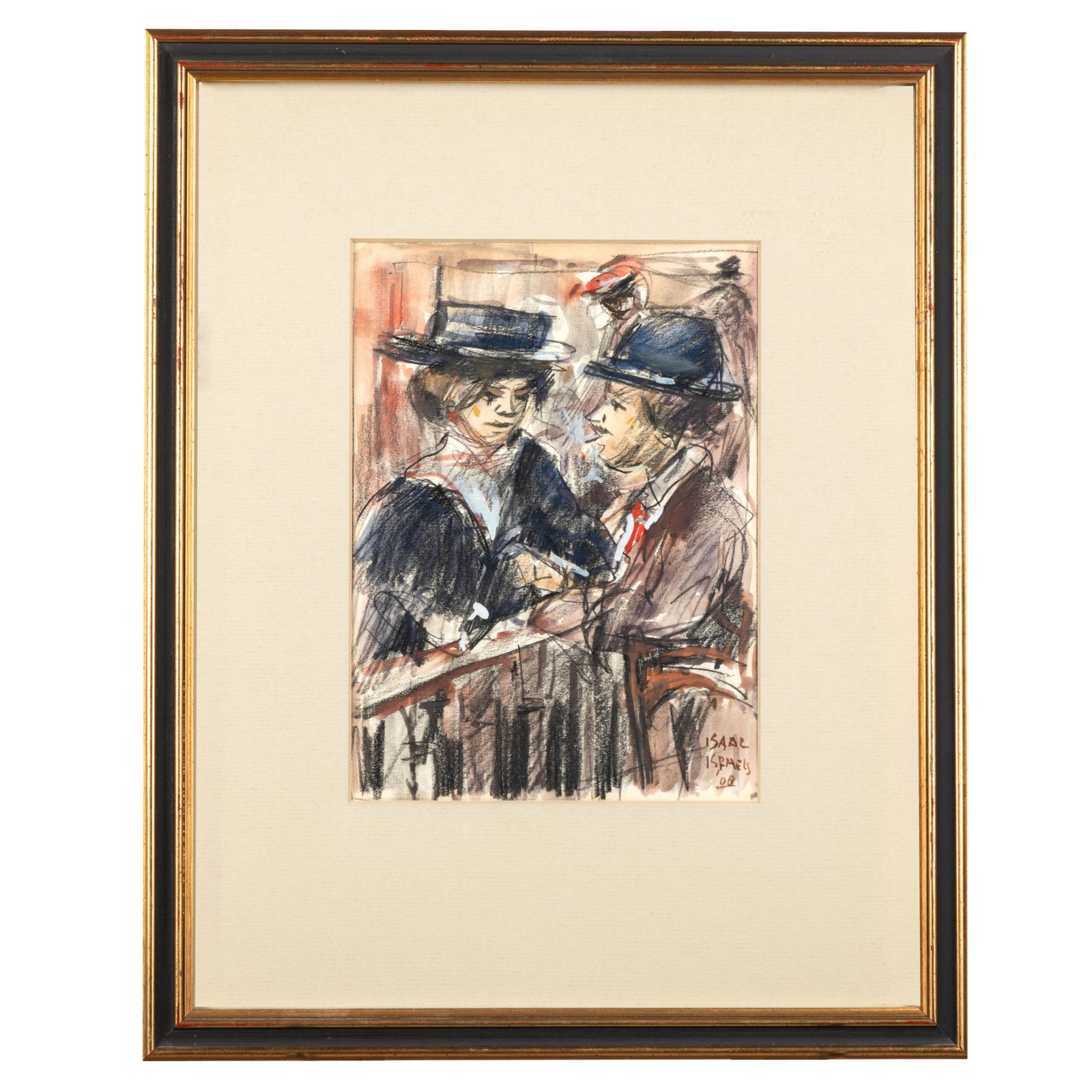 After Isaac Israels (1865-1934 Dutch): Isaac Israels (1865-1934 Dutch)'Two figures'Pencil and Pastel on paperSigned, dated '08 l/r6in. x 8 1/2in (15cm.x 21cm) Isaac Israels was a leading figure of the Amsterdam Impressionism movement, reno