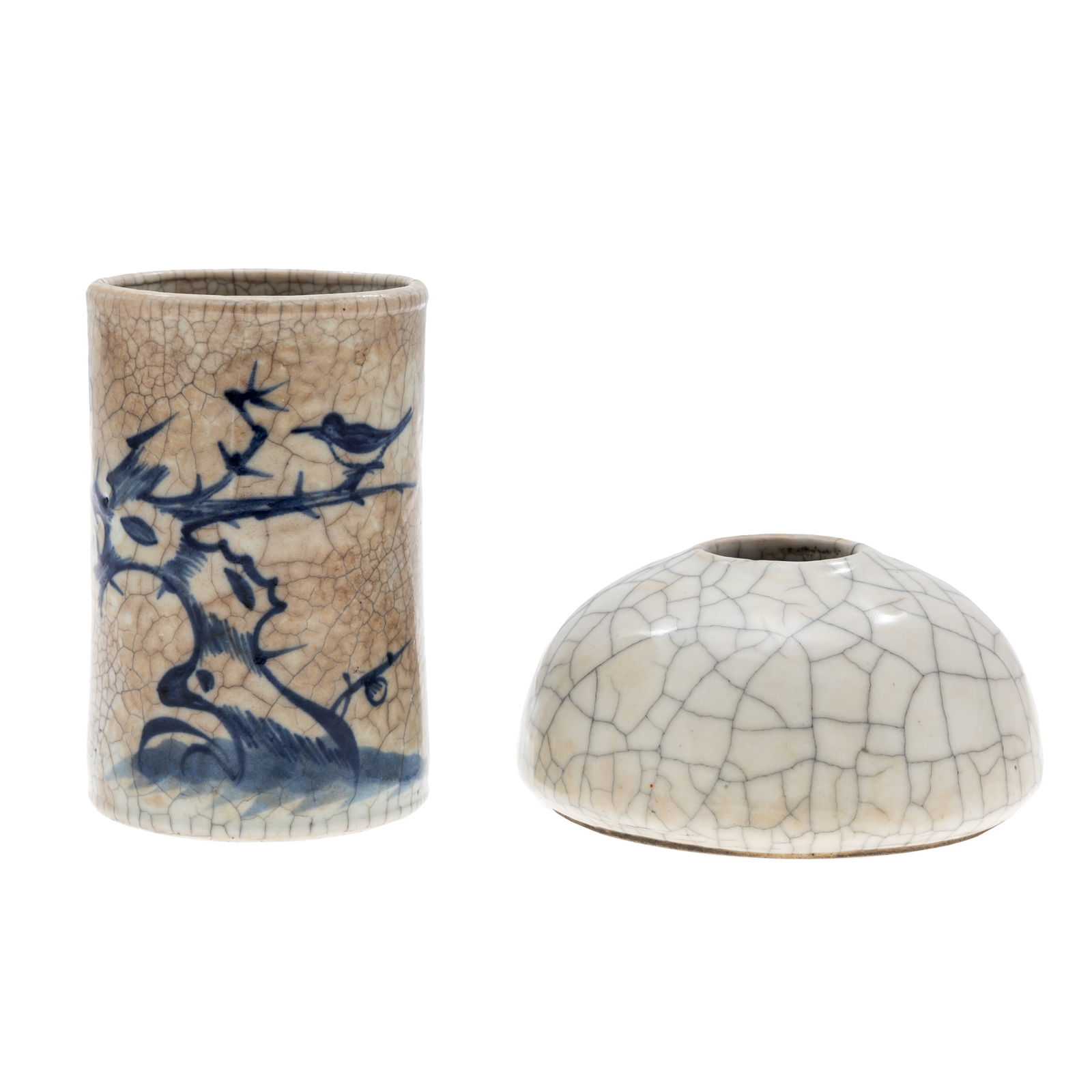 Chinese Crackle Glaze Water Coupe and Brush Pot (1 of 7)