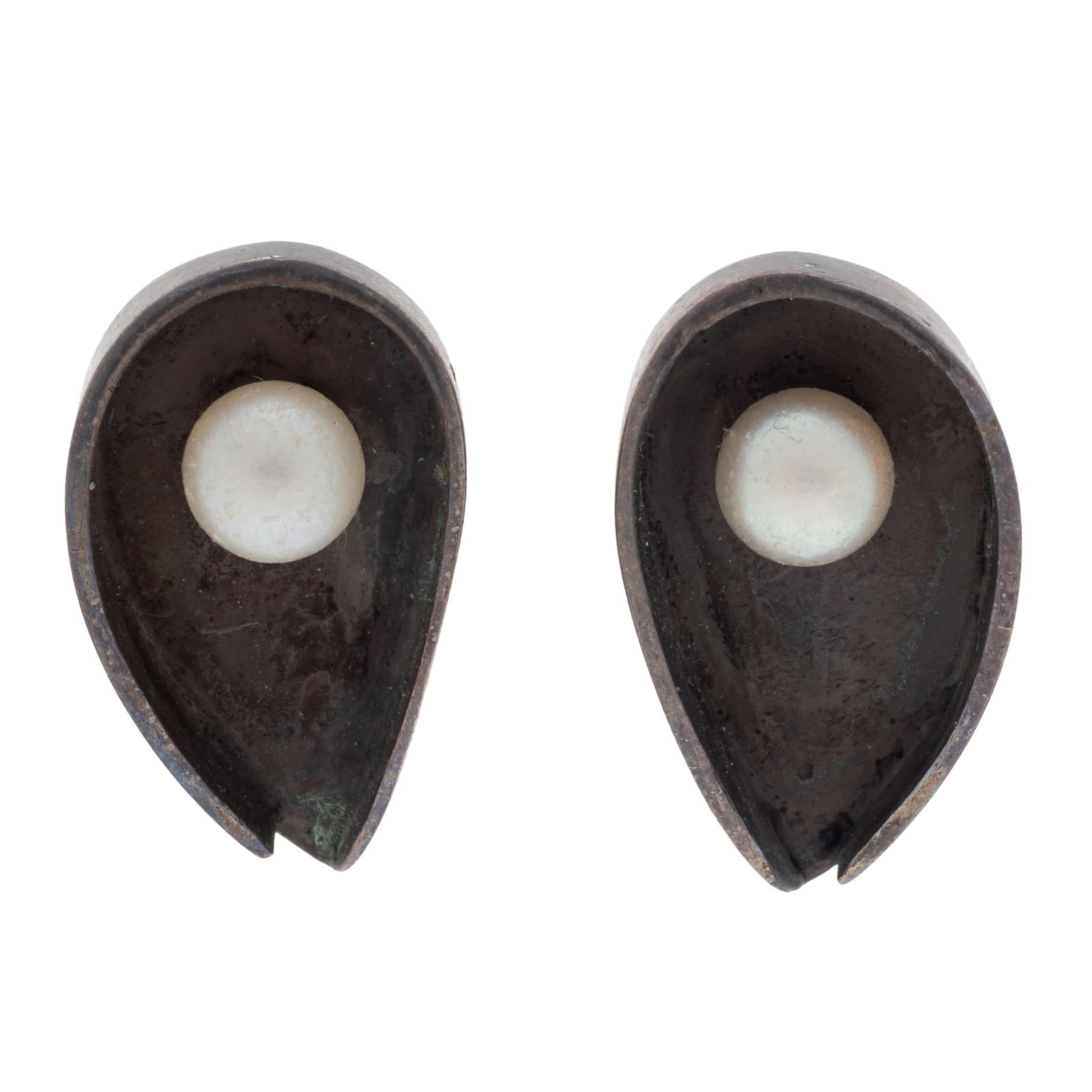 Pair of Modernist Cultured Pearl, Sterling Silver Ear Clips, Ed Wiener (1 of 2)