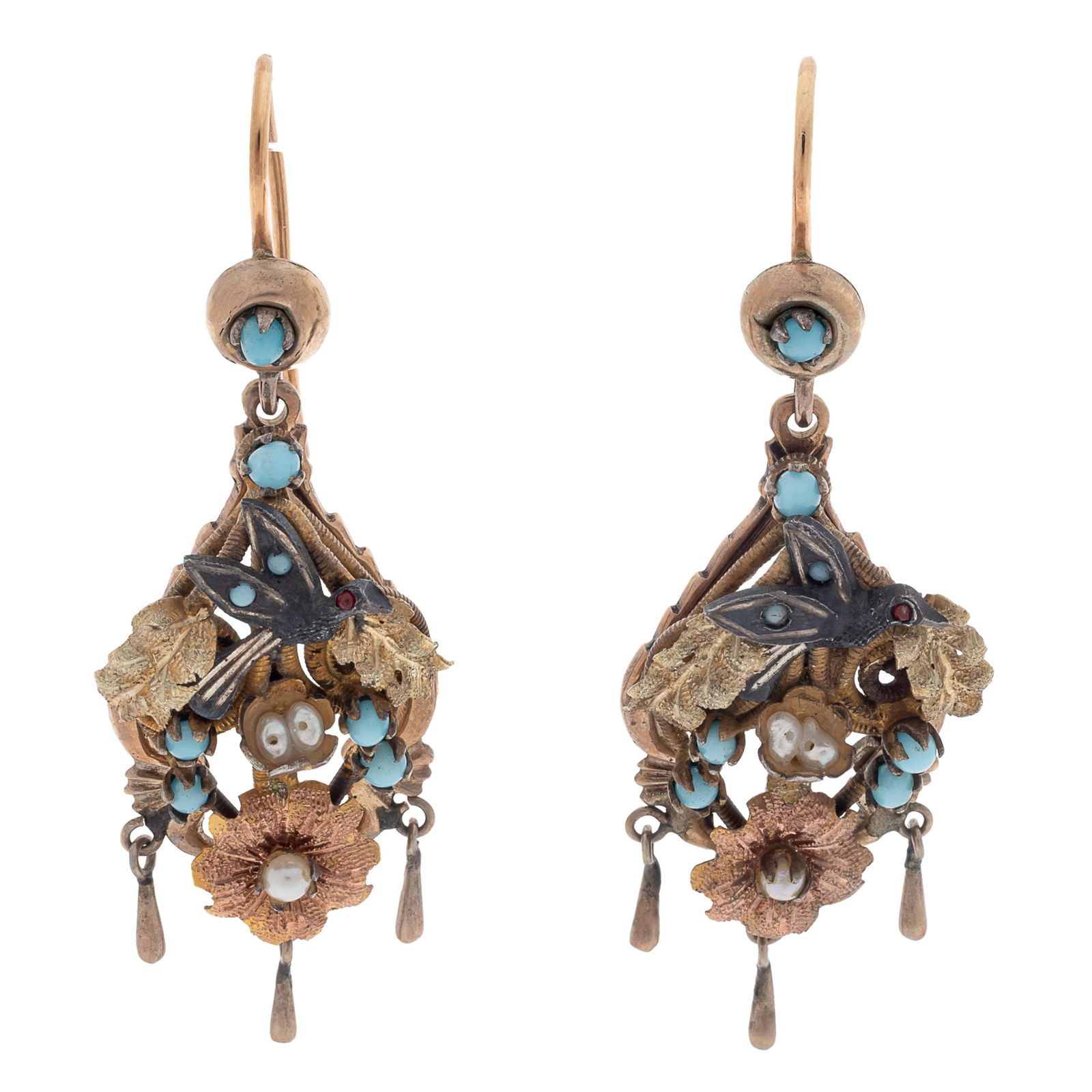Pair of Victorian Pearl, Glass, Gold, Silver Earrings (1 of 3)