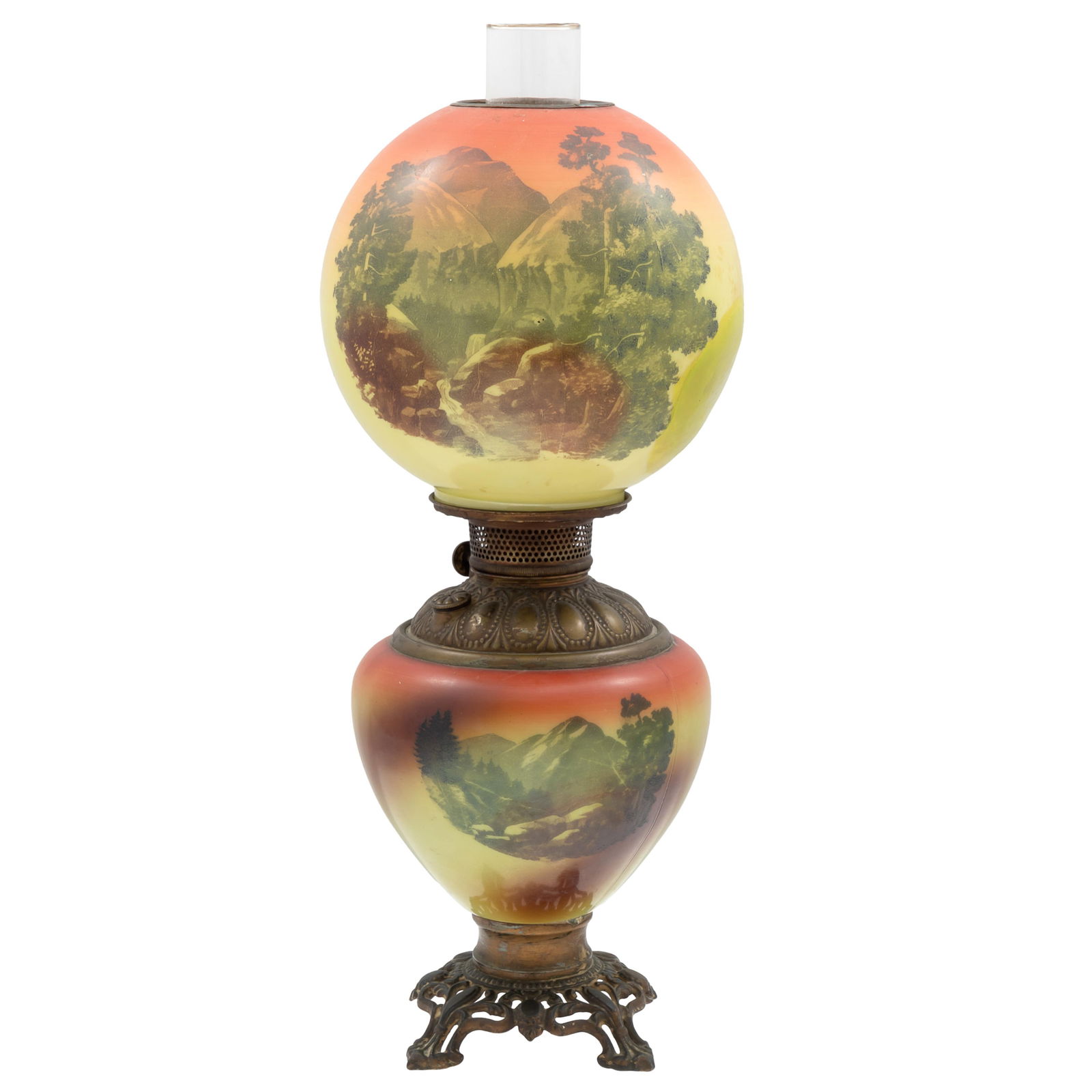 A Victorian Glass and Cast iron Oil Lamp (1 of 5)