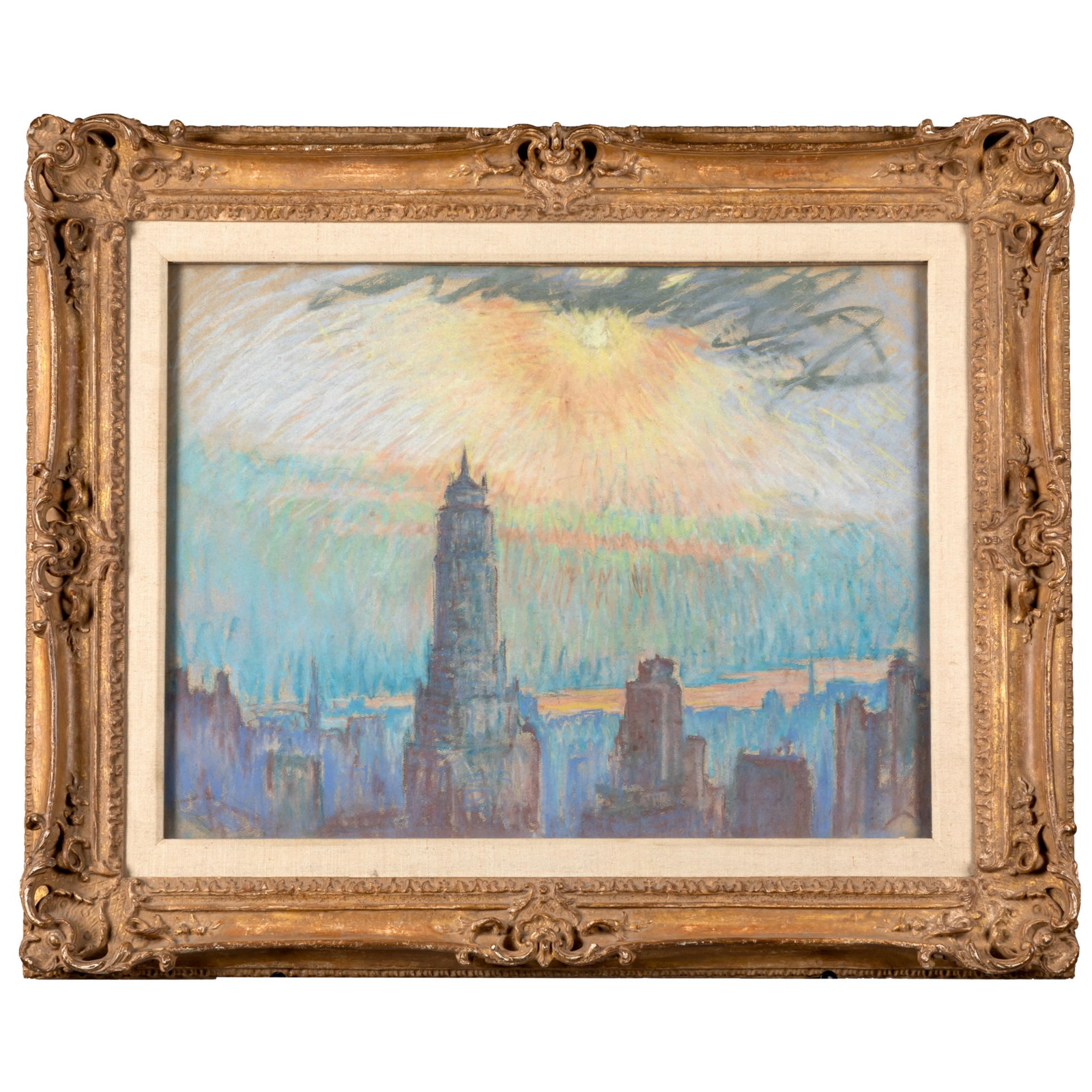 William S. Horton (American 1865-1936): William S. Horton (American 1865-1936) 'Towers of New York' 1928 Pastel Signed 19in. x 24in (48cm x 61cm) Framed: 33in. x 27in (84cm.x 68cm) Provenance: Bonhams New York, November 2019 John H. Garzoli