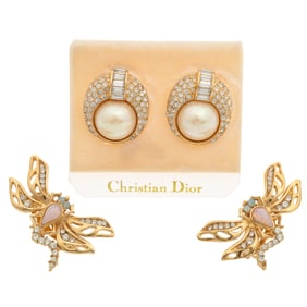 Two Pairs of Designer Ear Clips, Givenchy, Christian Dior