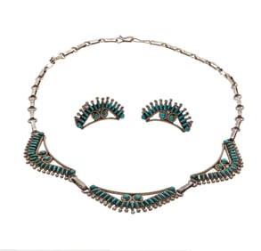 Zuni Petit Point Turquoise, Sterling Silver Jewelry Suite