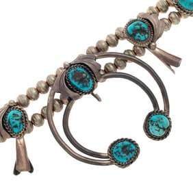 Navajo Turquoise, Sterling Silver Squash Blossom Necklace