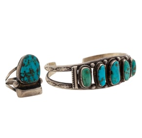 Navajo Turquoise, Sterling Silver Bracelet and Ring