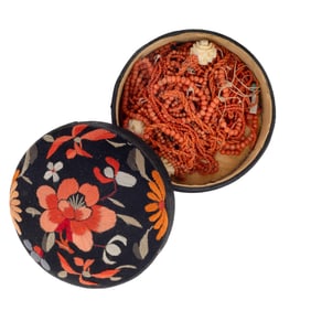 Box of Unstrung Beads, Mostly Coral