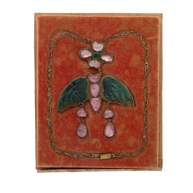 Antique Chinese Nephrite, Tourmaline, Gilt Insect Necklace