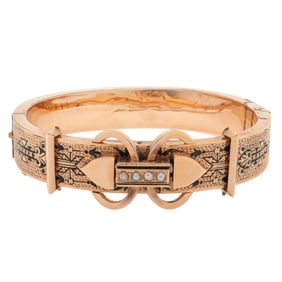 Victorian Seed Pearl, Enamel, 14k Rose Gold Bracelet