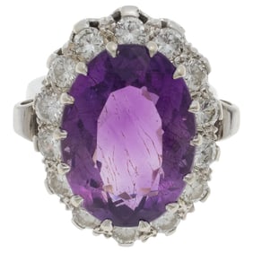 Amethyst, Diamond, 14k White Gold Ring