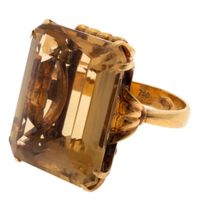 Mid-Century Citrine, 18k Yellow Gold Ring