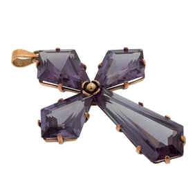 Retro Synthetic Color Change Corundum, 14k Rose Gold Cross