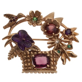 Multi-Stone, 10k Yellow Gold Jardinere Pin