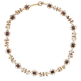 Austro-Hungarian Garnet, Seed Pearl, Silver Gilt Necklace