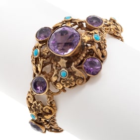 Victorian Amethyst, Turquoise, Silver Gilt Bracelet