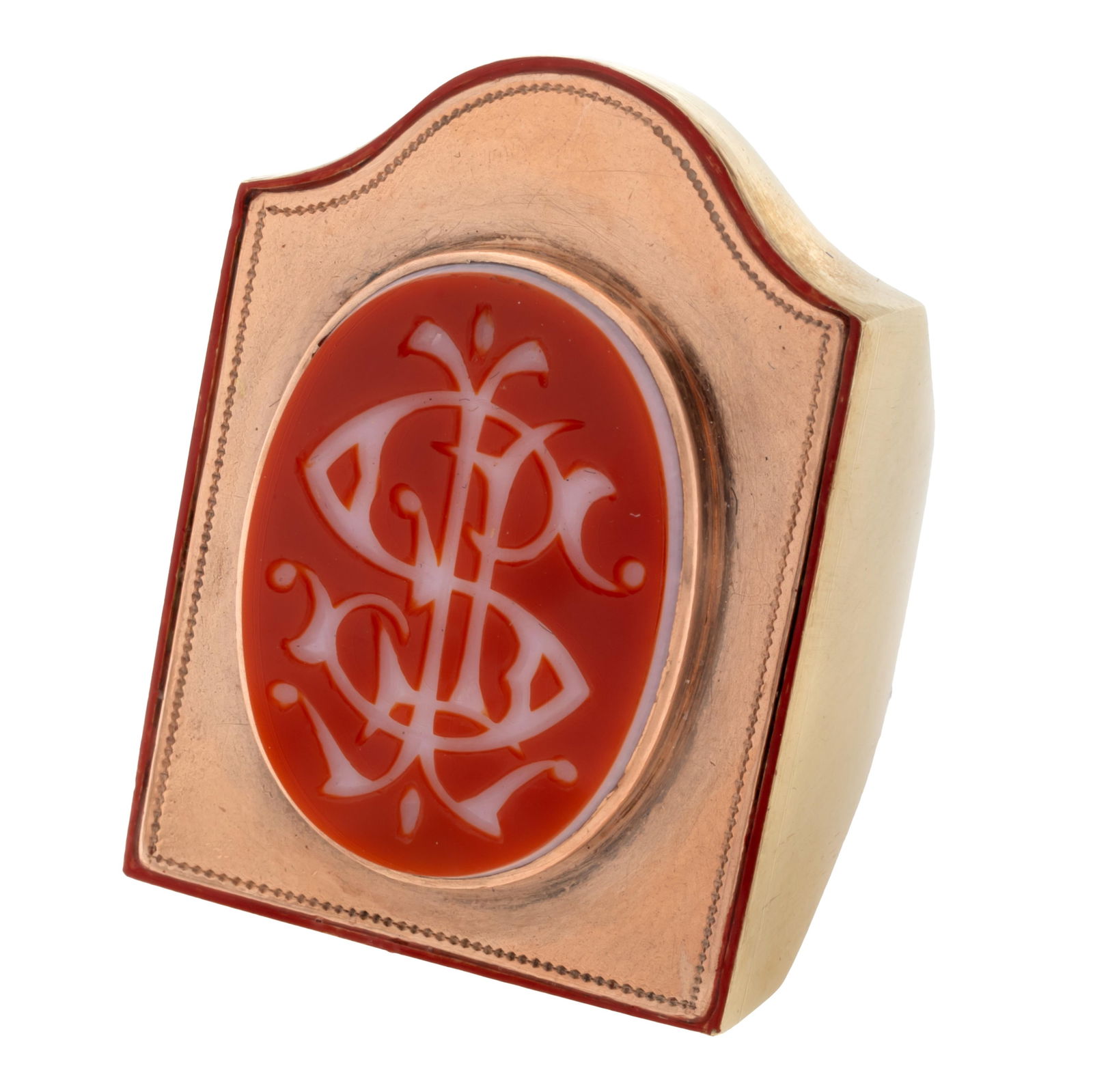 Gent's Carnelian Intaglio, 14k Rose and Yellow Gold Ring (1 of 4)