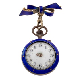 Swiss Enamel, Silver Pocket Watch with Watch Pin