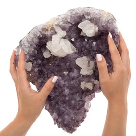Calcite on Amethyst
