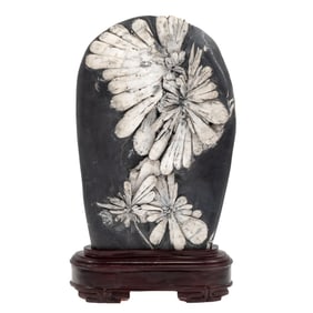 Chrysanthemum Stone with Wood Stand