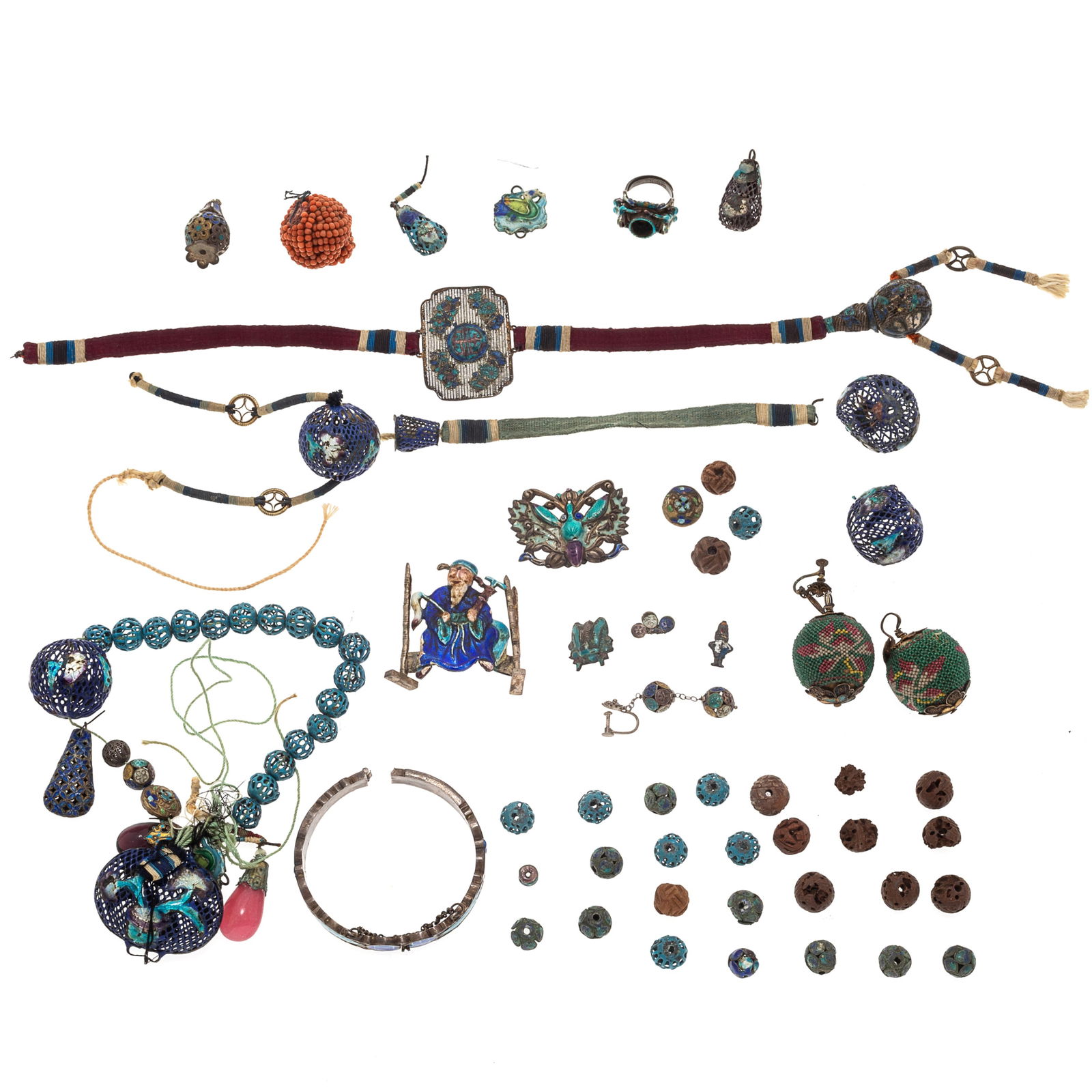 Group of Antique Chinese Enamel Beads, Plaques and Jewelry (1 of 2)