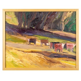 Lundy Siegriest (American 1925-1985) Tree Line with Cows