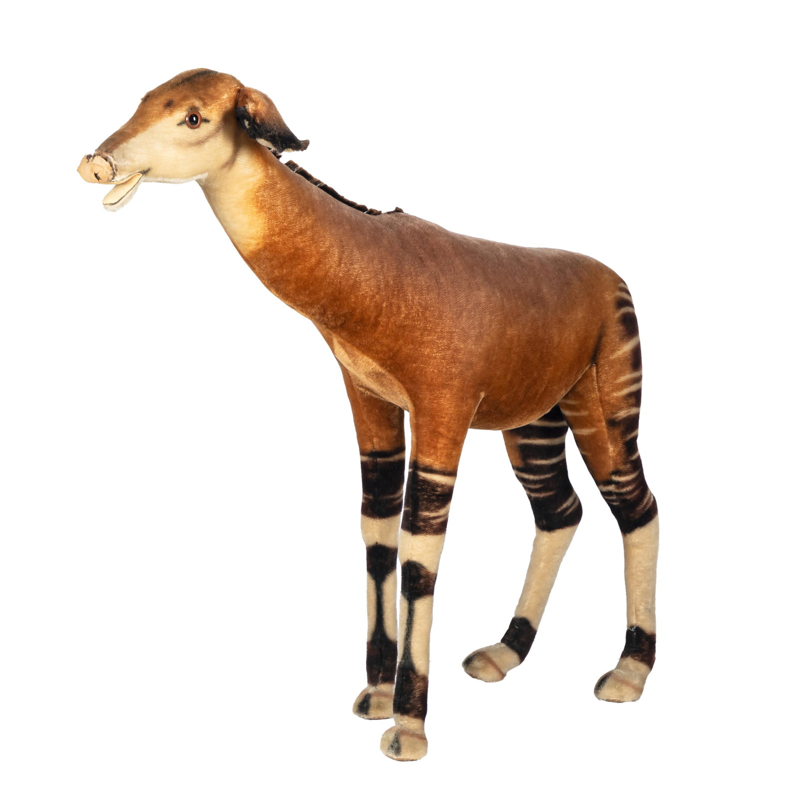 Mohair Okapi: Mohair Okapi Possibly Steiff 44in. (112cm) h. Condition: Some loss to nose and tail, see photos. From the estate of a San Francisco Collector