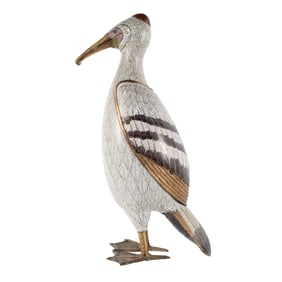 Cloisonne sur Cuivre Figure of a Pelican