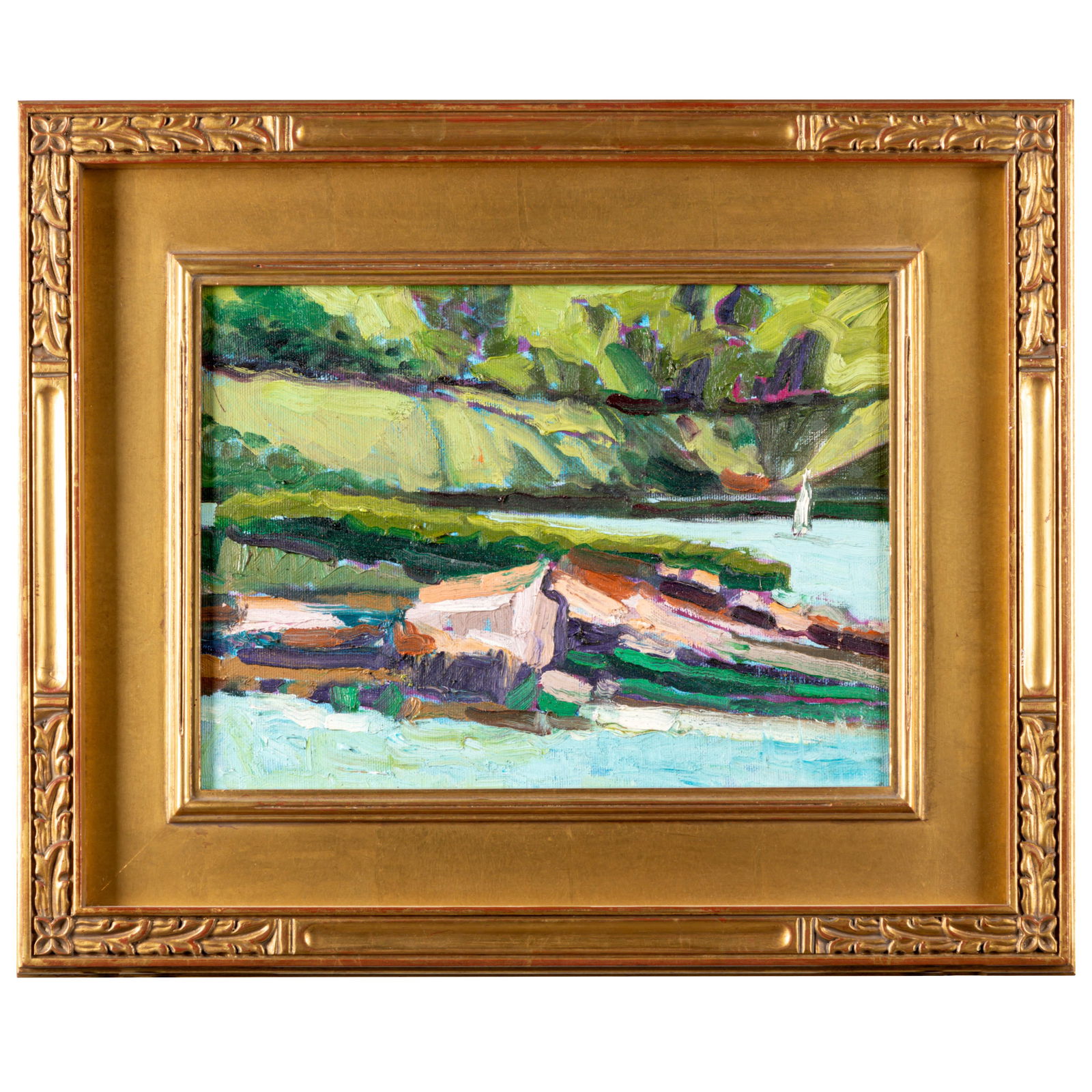 Lundy Siegriest (American 1925-1985): Lundy Siegriest (American 1925-1985)'Lagoon'oil on canvas11 1/2in. x 8 1/2in (89cm. x 21cm)Framed: 18in. x 15in (46cm. x 38cm)Stamped verso: From the Estate of Lundy SiegriestFrom the collection of a