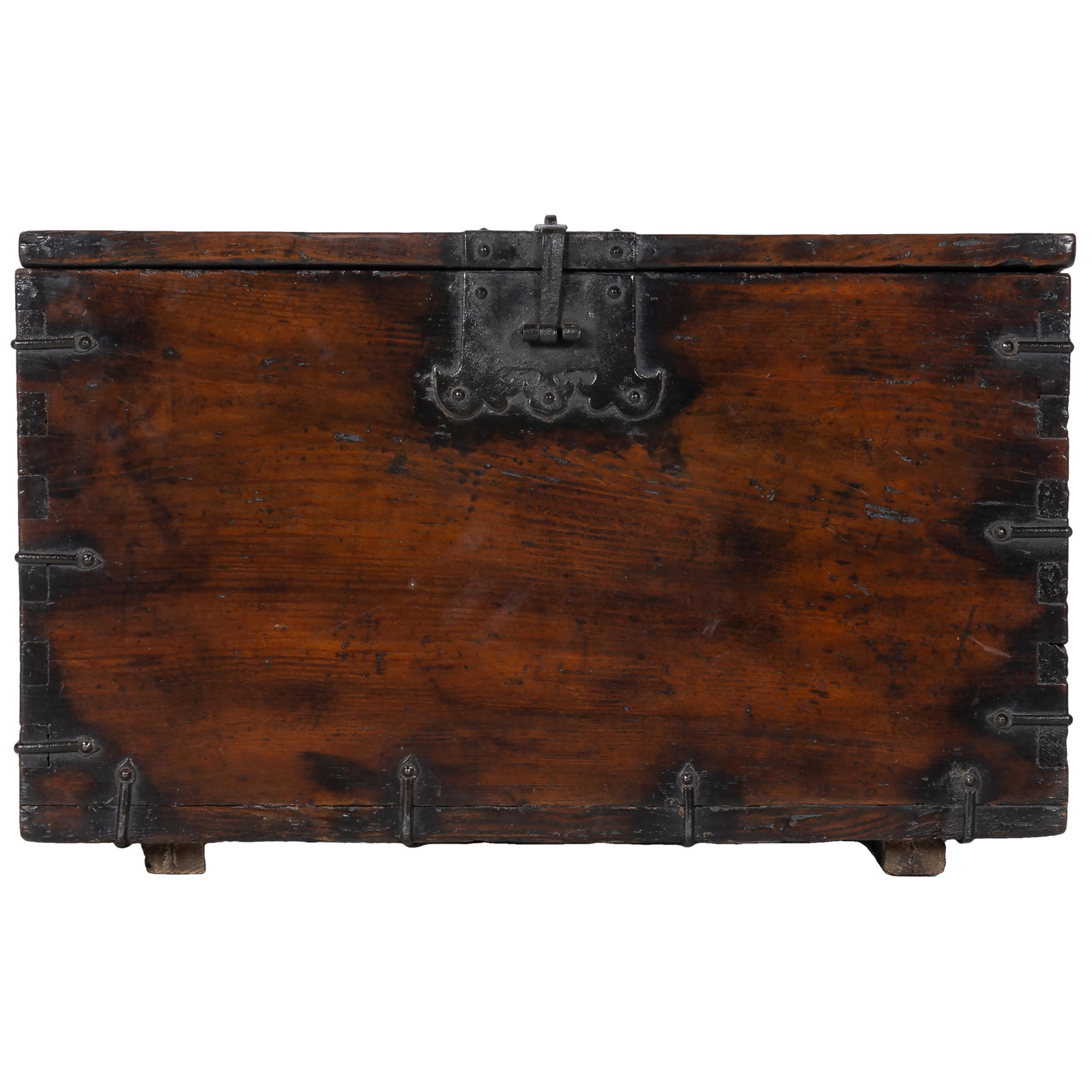 Continental Iron Bound Trunk: Continental Iron Bound Trunk Of highly polished hard wood. 25in (38cm) h 24in. 61cm) w. 14in (36cm) d
