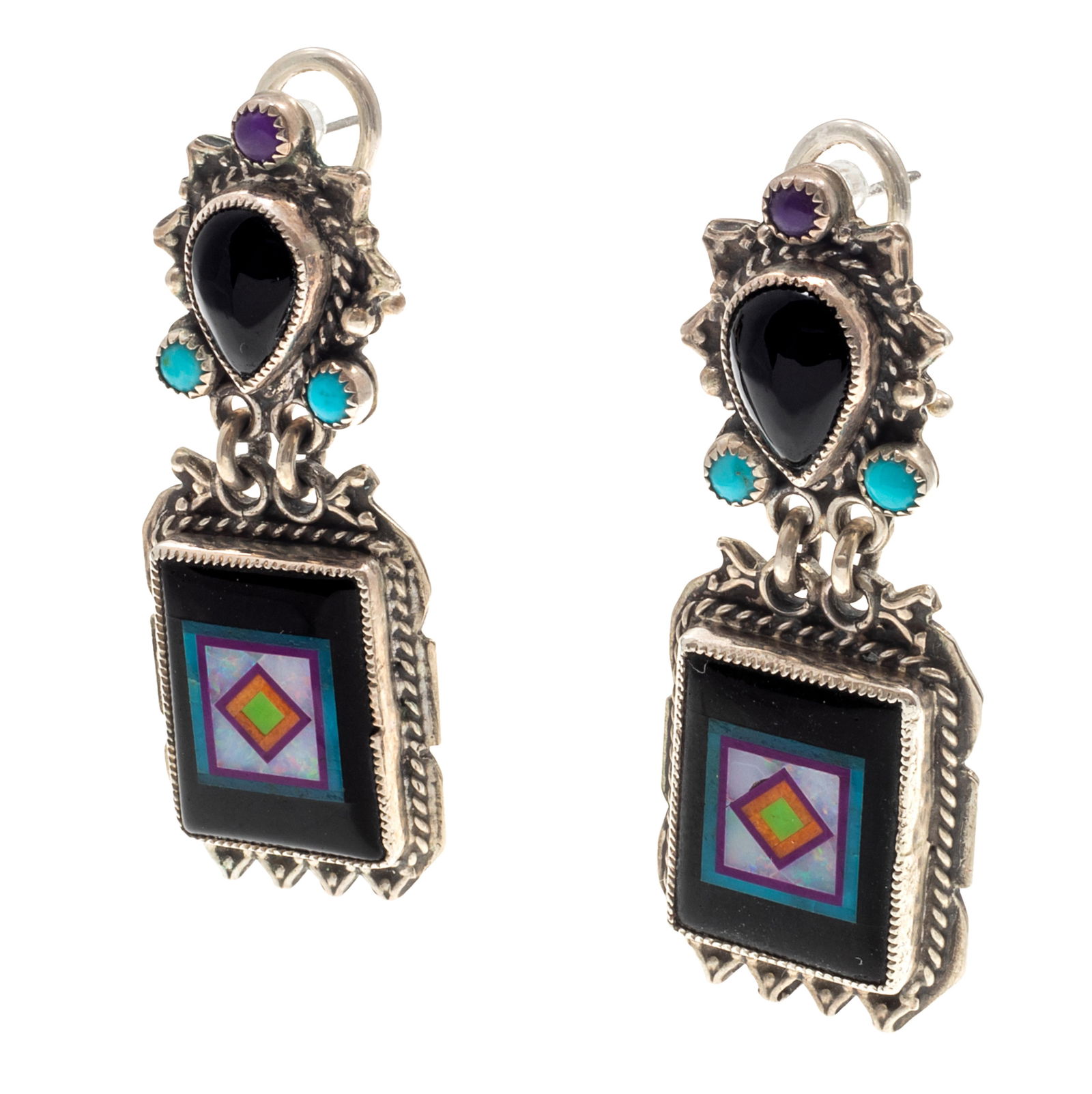 Pair of Multi-Stone, Sterling Silver Earring, Benny and Valerie Aldrich (1 of 3)